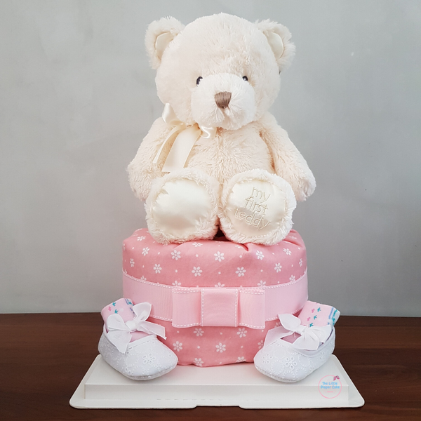 1 Tier White Teddy Bear Baby Girl Diaper Cake Gift Hamper | Giftr ...