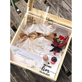 Wedding Gift - Couple Wine Glass with Figurine Display in Wooden Box | (Islandwide Delivery)