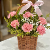 Mday25 - 6 Pink Carnations in Korean Basket [Islandwide Delivery]