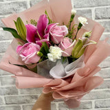 Mday25 - Lily Serenade - Pink Lily and Roses Bouquet [Islandwide Delivery]