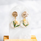Florivine Beige Flower Handmade Gold Earring (Nationwide Delivery)