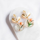Florivine Pink Flower Handmade Gold Earring (Nationwide Delivery)