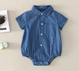 Baby Denim Romper with Name Embroidery