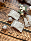 Snowy Shine | Christmas Gift Set 2025 Silver Theme Customizable Wooden Coaster, Candle, Biscuit, Teaspoon, Coffee (Islandwide Delivery)