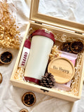 Rosy Winter Treasures | Christmas Gift Set Customizable Wooden Box, Thermos, Chocolate, Notebook & Coaster (Islandwide Delivery)