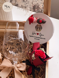 The Cherished Display - Engraved Wine Glass with Figurine Display in Wooden Box (Islandwide Delivery)