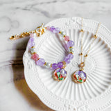 Pastel Reverie Handmade Gold Bracelet Necklace and Earring Set
