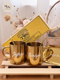 Grand Wedding Hamper - Gold Mugs with Gold Tray in Basket