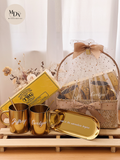 Grand Wedding Hamper - Gold Mugs with Gold Tray in Basket