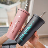 750ml Double Wall Stainless Steel Bubble Tea Tumbler with Straw and Covered Lid