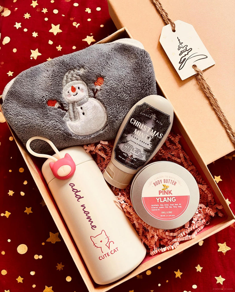 The Purr-fect Holiday Gift Box with "Personalised Name" on towel & tumbler  - Christmas 2025