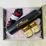 Personalised Thermal Flask & Bird's Nest Drink & Soap Flowers Gift Set