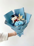 Graduation Preserved Roses and Graduation Bear Bouquet - Blue