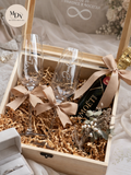 The Champagne Moment - Engraved Champagne glass in Wooden Box (Option to Add Gold Tray / Champagne)