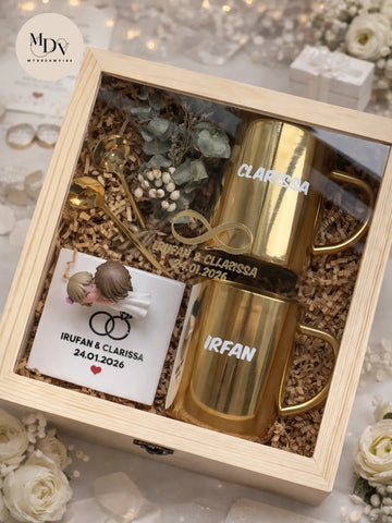 Golden Moments – Personalised Wedding Figurine with Gold Mugs in Singapore