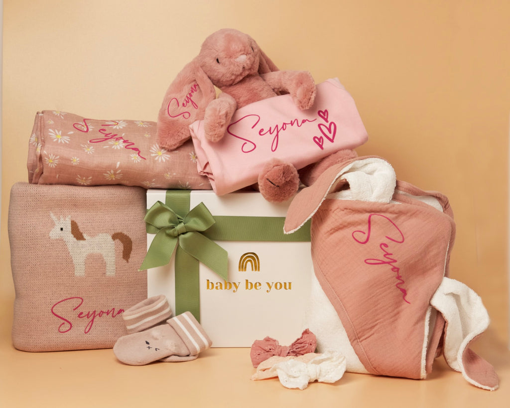 Premium Personalised To the Moon and Back Baby Gift Box in Rose