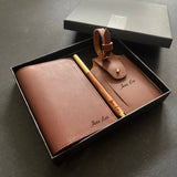 Premium Leather Travel Set - Multi-Slot Passport Holder + Luggage Tag + Wooden Pen - Father's Day Flowers & Gifts 2026