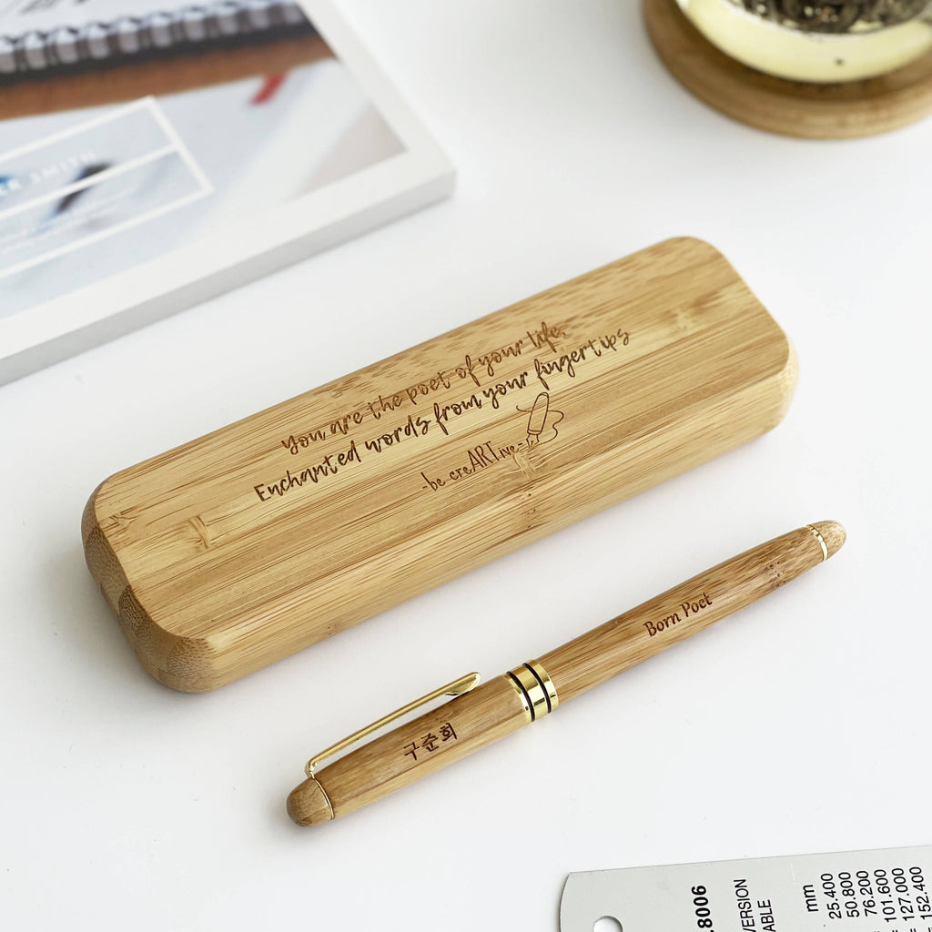 Personalised Bamboo Pen Set With Wordings & Image (Est. 6-8 working days)