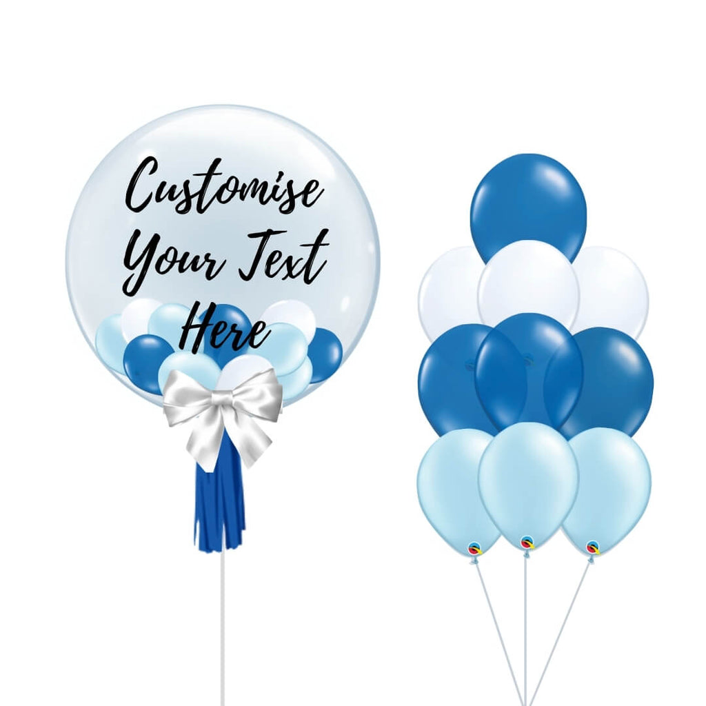 Blue & White Personalised & Cluster Balloon Package