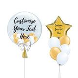 Gold & White Personalised Balloon & Foil Balloon Bouquet Package