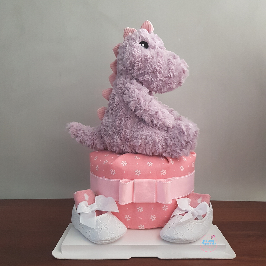 Pink Cool Diaper Cakes Tier Pink T-Rex Dinosaur Baby Girl Diaper