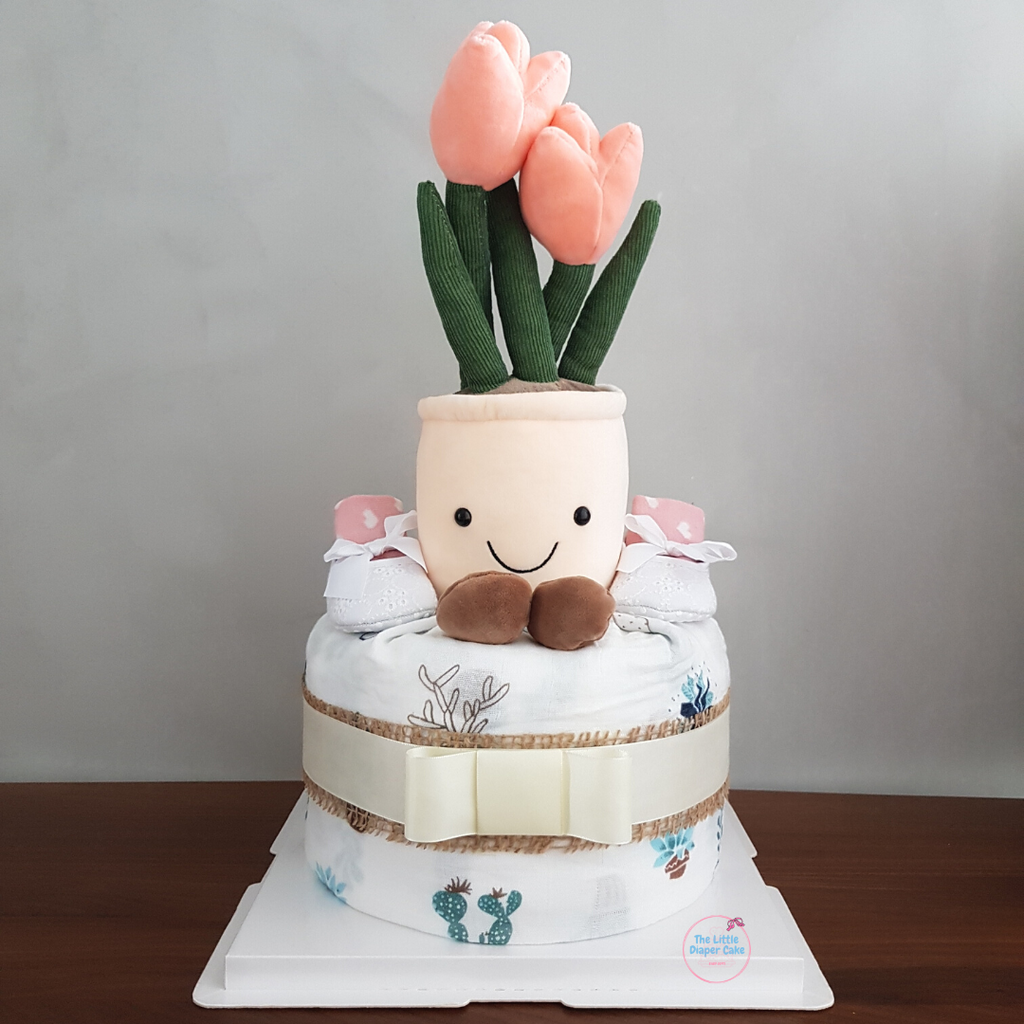 Tier Pink Tulip Flower Baby Girl Diaper Cake Gift Hamper Giftr