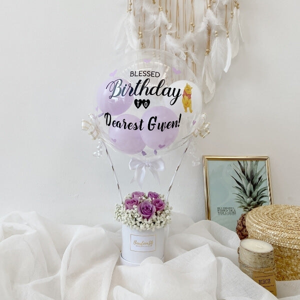 Roses & White Baby Breaths Personalized Hot Air Balloon