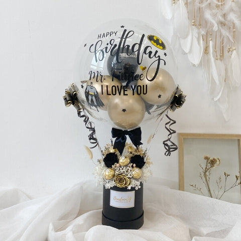 Black & Gold Everlasting Personalized Hot Air Balloon (With Ferrero Rocher)