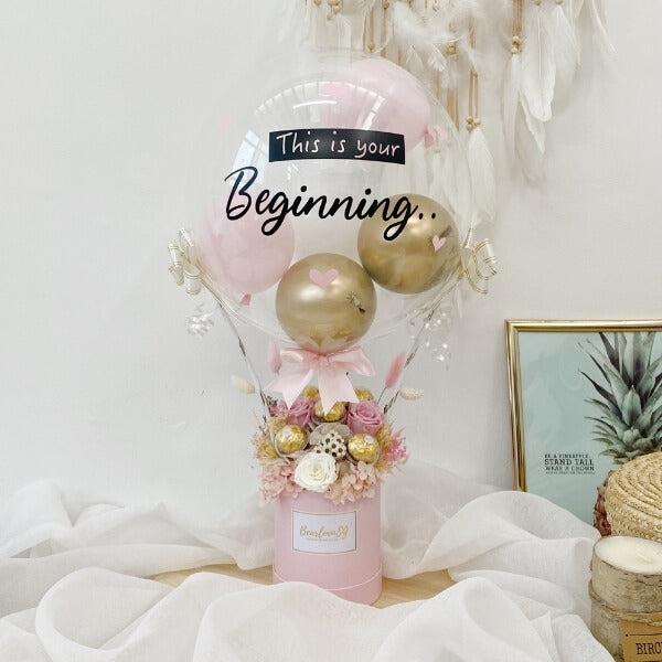 Pink & White Everlasting Personalized Hot Air Balloon (With Ferrero Rocher)