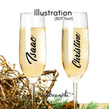 Wedding Gift - Couple Champagne Glass With Figurine Display in Wooden Box | (Islandwide Delivery)