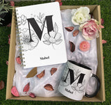 Monochrome Floral Alphabet Series Mug & Journal Gift Set