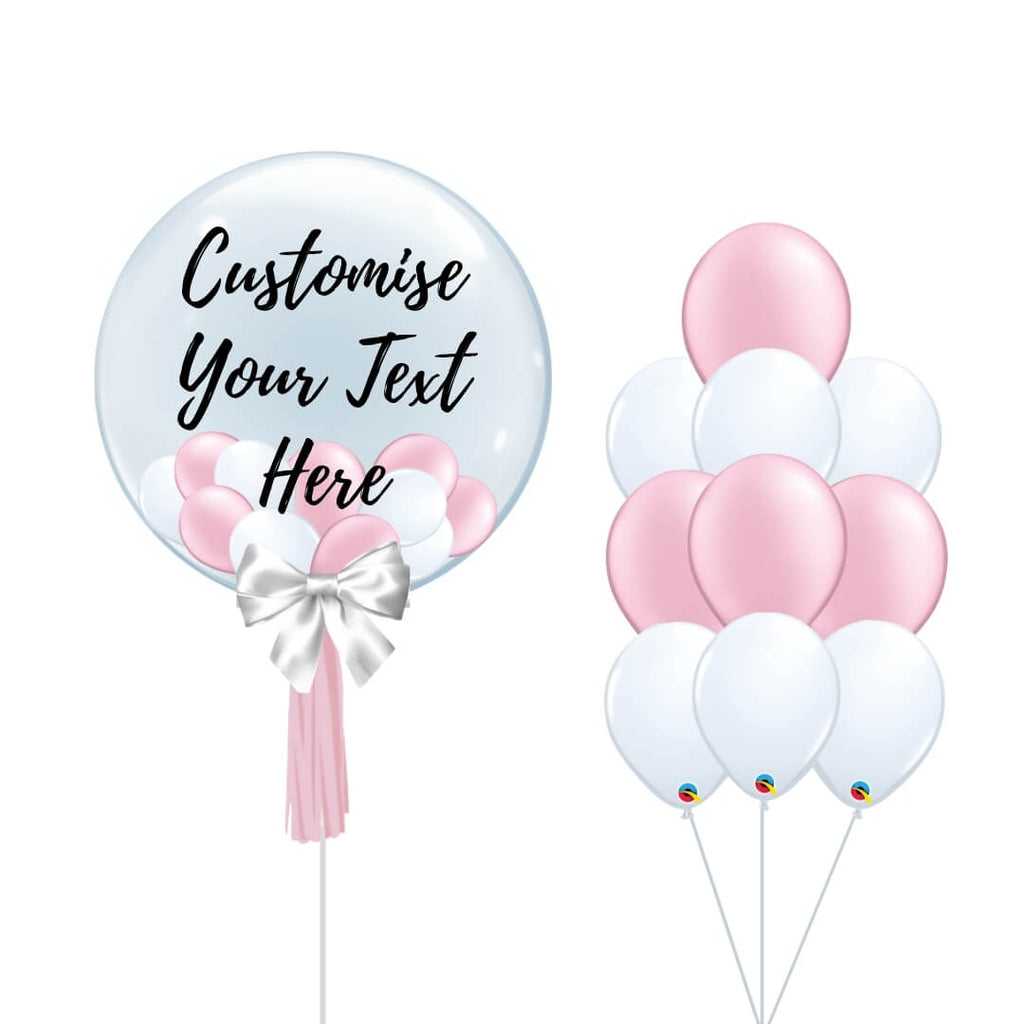 Pink & White Personalised & Cluster Balloon Package