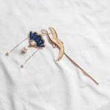 Oriental Blue Fan Pearl Hair Chopstick/Bookmark