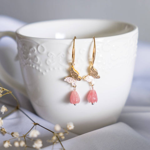 Pastel Fantasy Watermelon Pink Tulip Handmade Earring