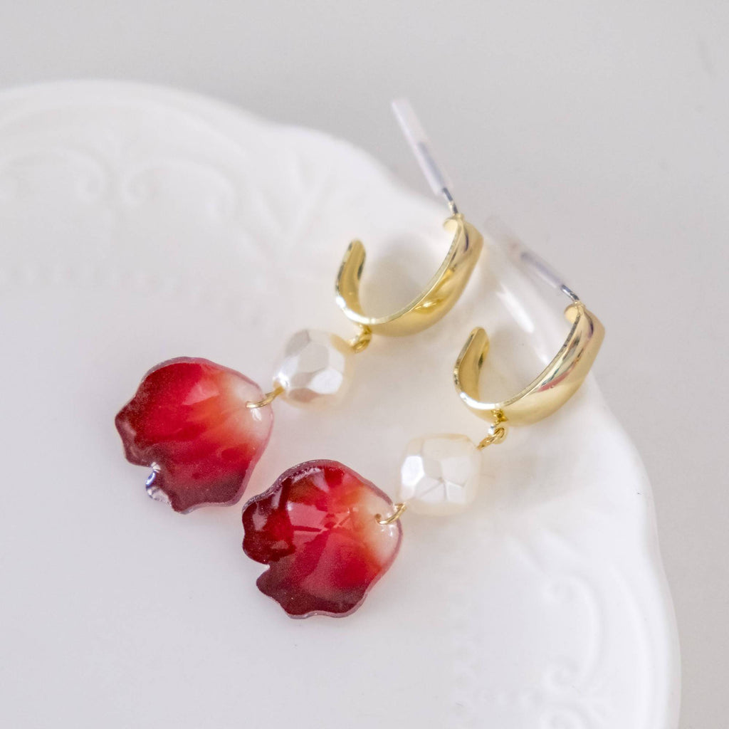 Handmade Rose Petal with Pearl Gold Earring