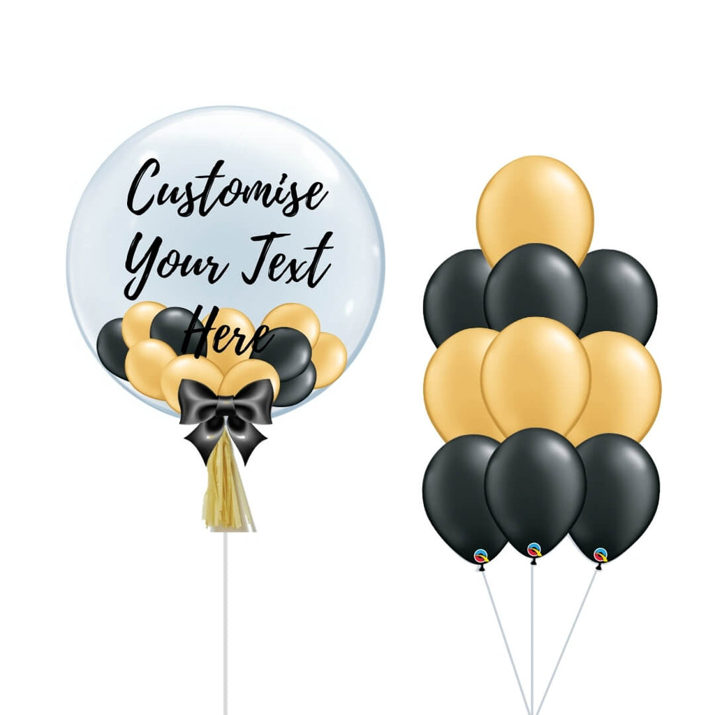 Black & Gold Personalised & Cluster Balloon Package