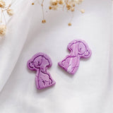 Purple Butterfly Lady Silhouette Stud #2 Polymer Clay Gold Handmade Earring