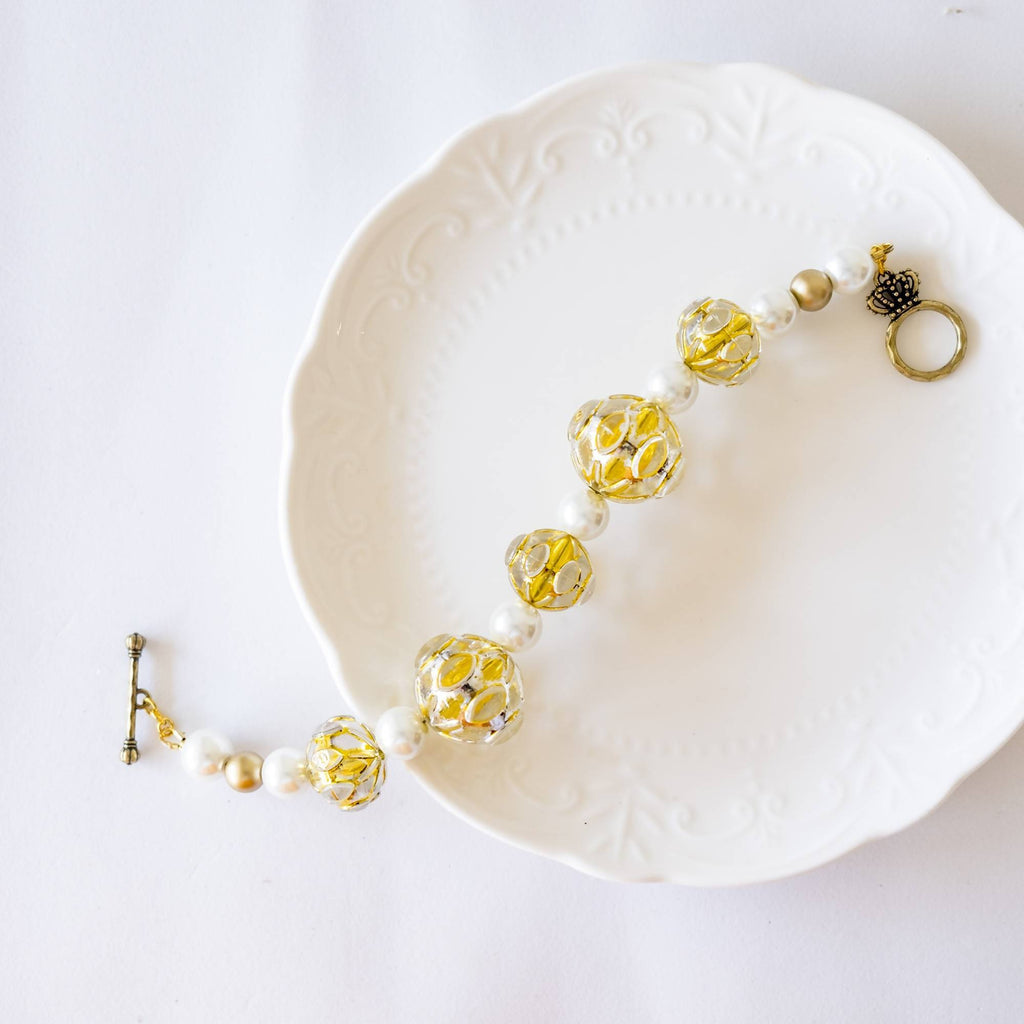 Gold Big beaded Bracelet & Earring Set