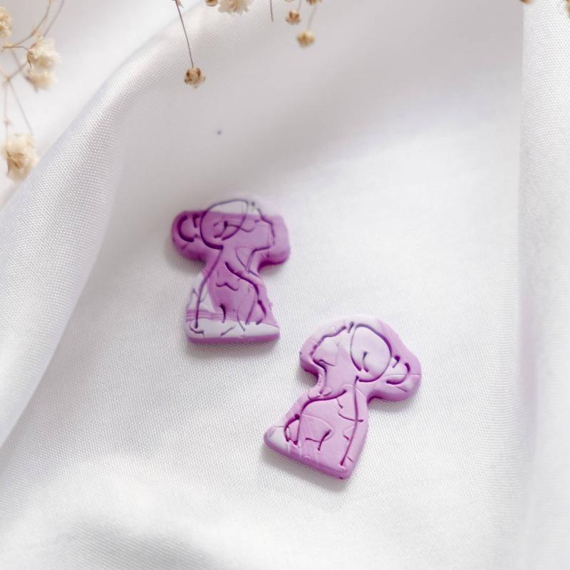 Purple Butterfly Lady Silhouette Stud #1 Polymer Clay Gold Handmade Earring