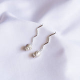 Freshwater Pearl Line Zigzag Silver Handmade Earring