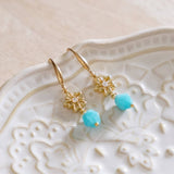 Bright Turquoise Stone Flower Gold Handmade Earring
