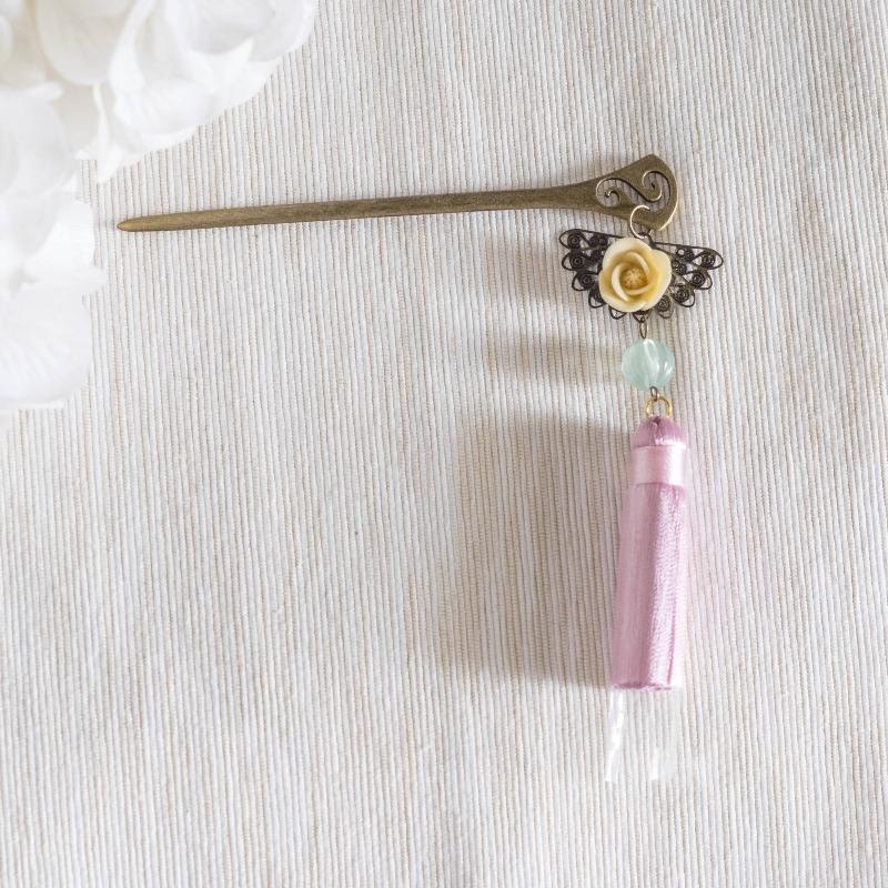 Modern Oriental #9 Premium Tassel Pink Hair Chopstick/Bookmark