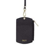 Personalized Saffiano ID Cardholder Lanyard With Zip - Black