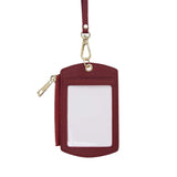 Personalized Saffiano ID Cardholder Lanyard With Zip - Burgundy