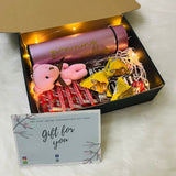 "Sweet Love" Surprise Box Set with Personalised LED Thermos, Chocolates & Mini Teddy Bear Keychain