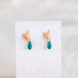 Emerald Leaf Twinkling Winky Christmas Handmade Gold Earrings