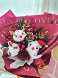 Christmas Trio Character Preserved Flower Bouquet (Reindeer, Bunny, Santa Claus) [Christmas 2023 | New Year 2024]