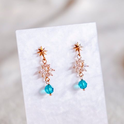 Light Turquoise Star Twinkling Winky Christmas Handmade Gold Earrings  - Christmas 2025