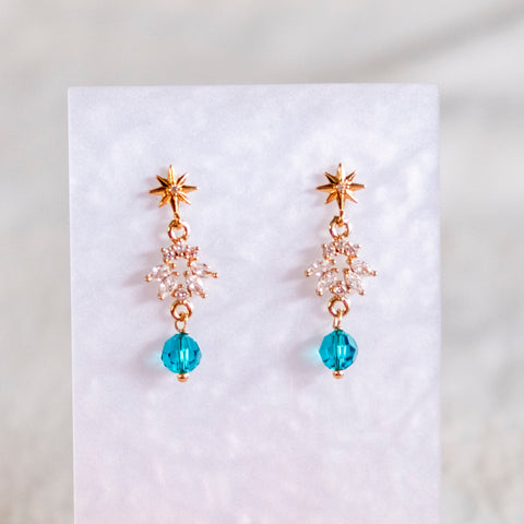 Light Turquoise Star Twinkling Winky Christmas Handmade Gold Earrings  - Christmas 2025