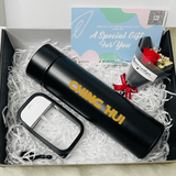 Corporate Appreciation Gift: Personalized Thermal Flask Bottle, Mini Soap Flower Bouquet, Sanitizer Spray Keychain Gift Box